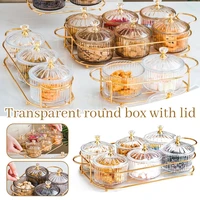 2 6 grids nordic dried fruit plate with lid box snack dish transparent round jar dessert plate tray iron art storage display