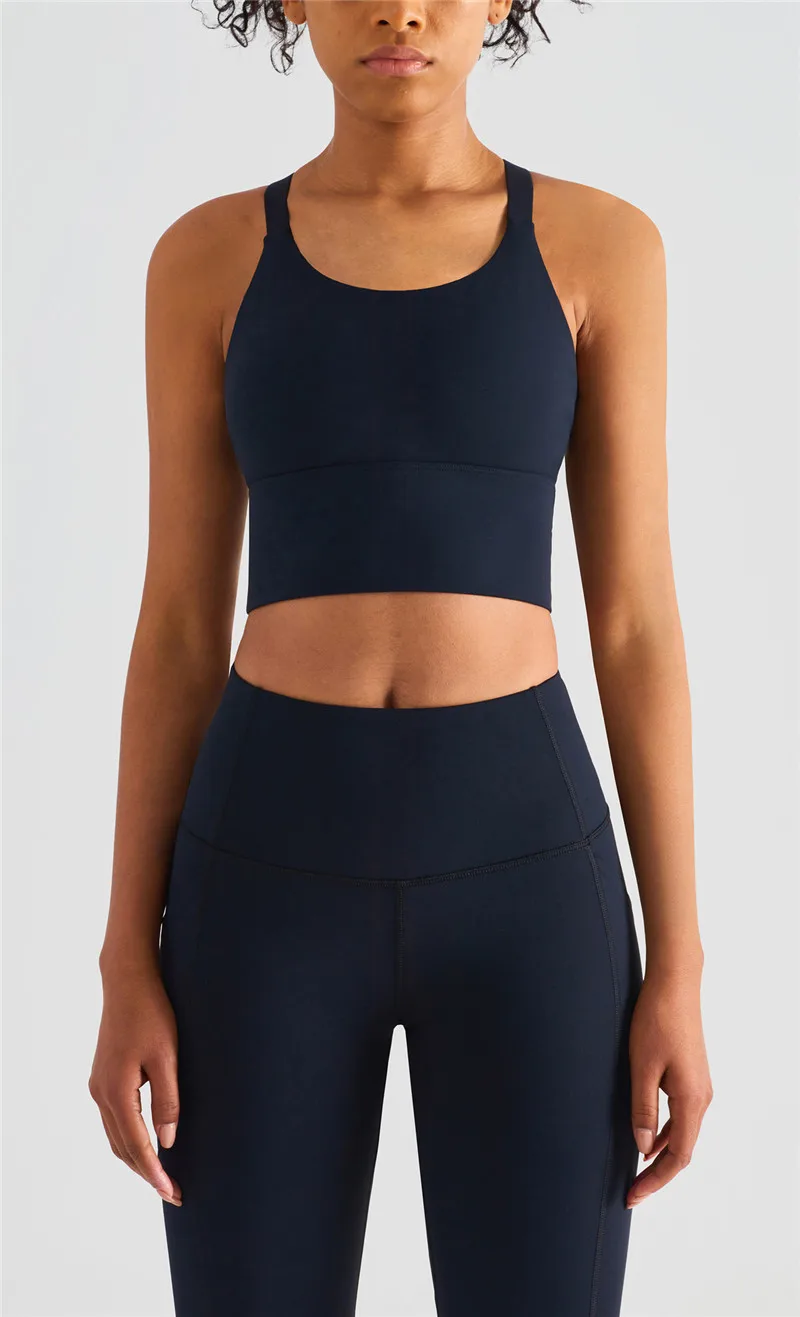 Solid Color Women Fitness Bra Adjustable Shoulder Strap Sports Tight Tank Crop Top Back Beauty Gym Yoga Vest Removable Chest Pad