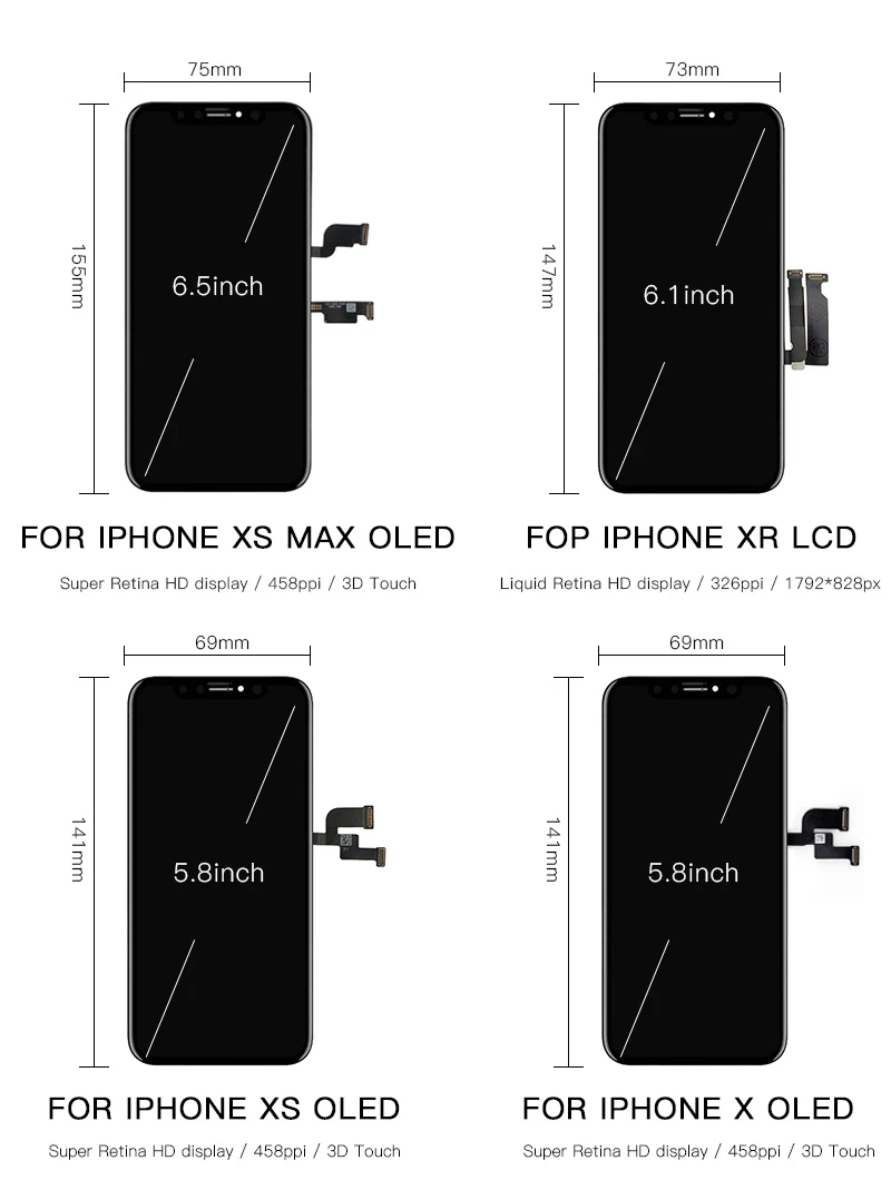 

AAA+++ LCD For iPhone X XR XS 11 Pro Max OLED Display With Touch Assembly For iPhone 6S 7 8 Plus Screen Replacement