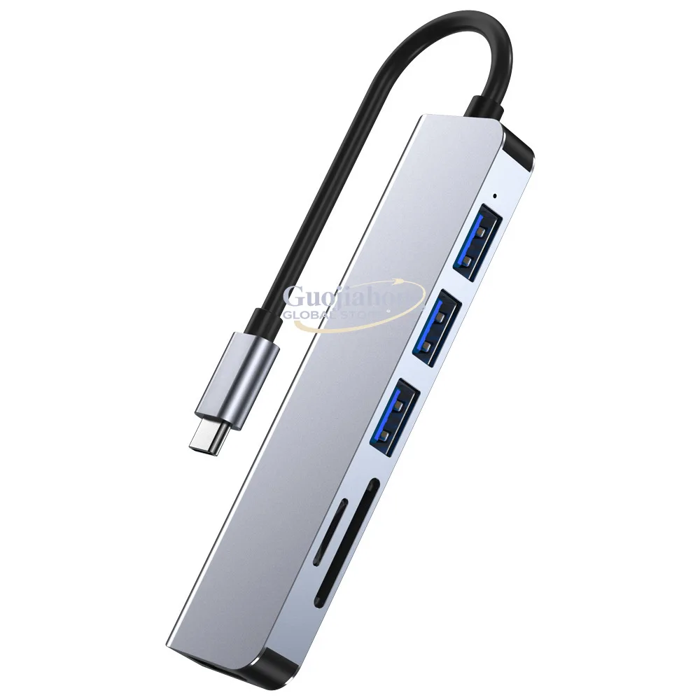 Фото Многофункциональный USB-хаб Type-C 6-в-1 для планшетов и ноутбуков (док-станция) №1