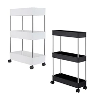 3 layers storage rack with wheels trolley movable shelf thickened pp sundry storage organizer for home kitchen bathroom office