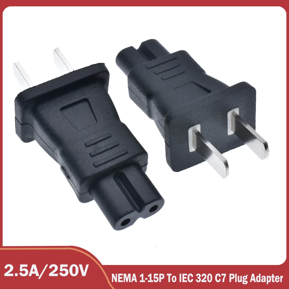 US NEMA 1-15P To IEC 60320 C7 Receptacle Power Plug Adapter American 2 Prong Converter 10A 125V