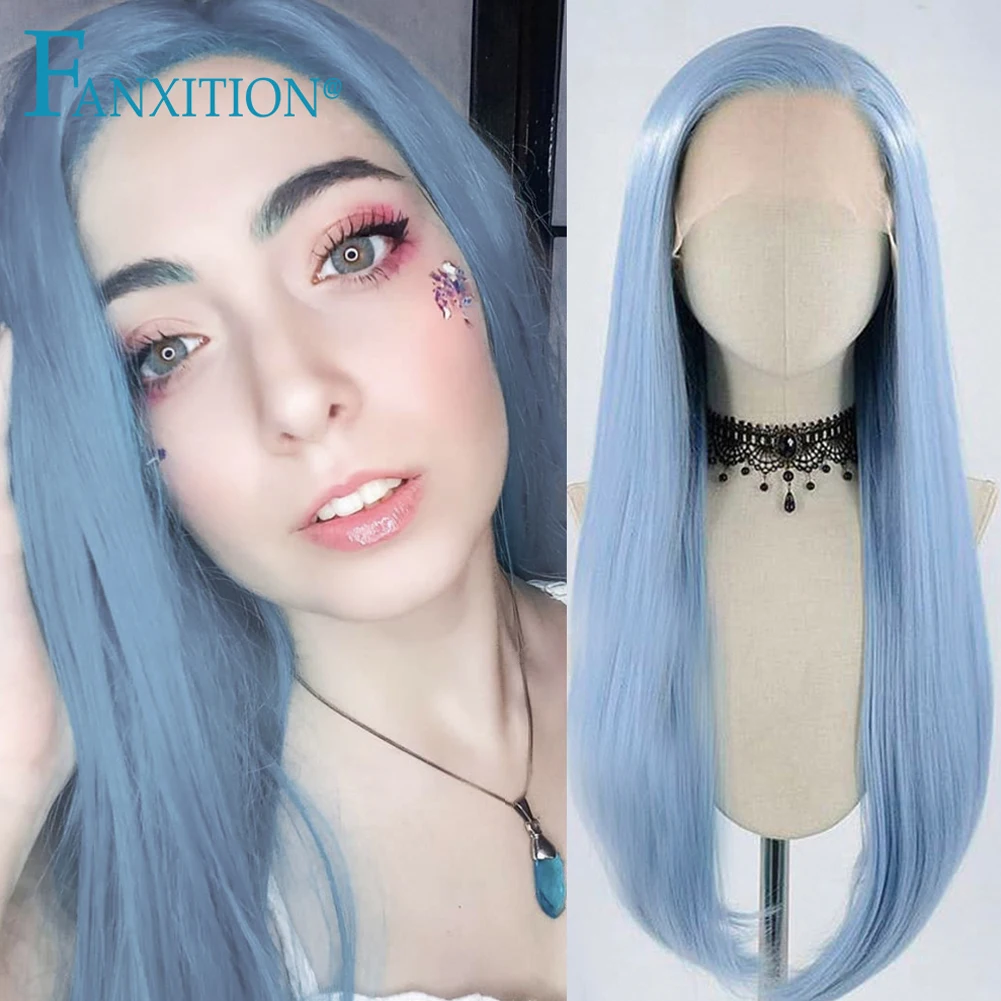 

FANXITION Synthetic Lace Wigs Pre Plucked Straight Lace Front Wig Blue Wig For Black Women Pelucas Sinteticas De Buena Calidad