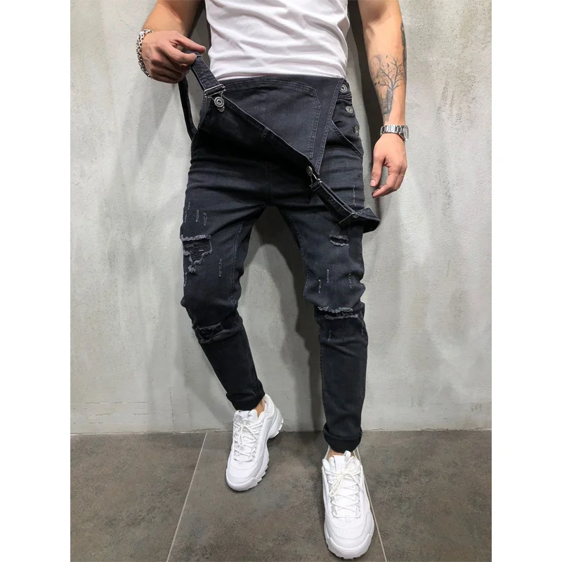 

Fashion Men Pants Ripped Jeans Overalls Jumpsuits Hi Street Distressed Denim Bib Overalls For Man Suspender Pants Size S-XXXL