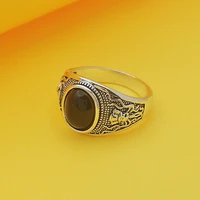 luxury retro personality simple mens and womens rings set with black gemstones business mens silver ring hand jewelry