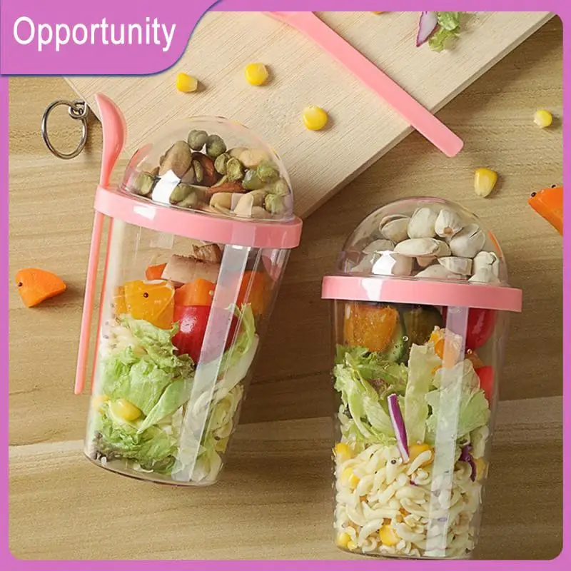

Reusable Oat Cup No Cross Flavor Salad Cup Be Easy To Carry About Double Layer Up And Down Plastic Cup Fork Sauce Cup Lunch Box