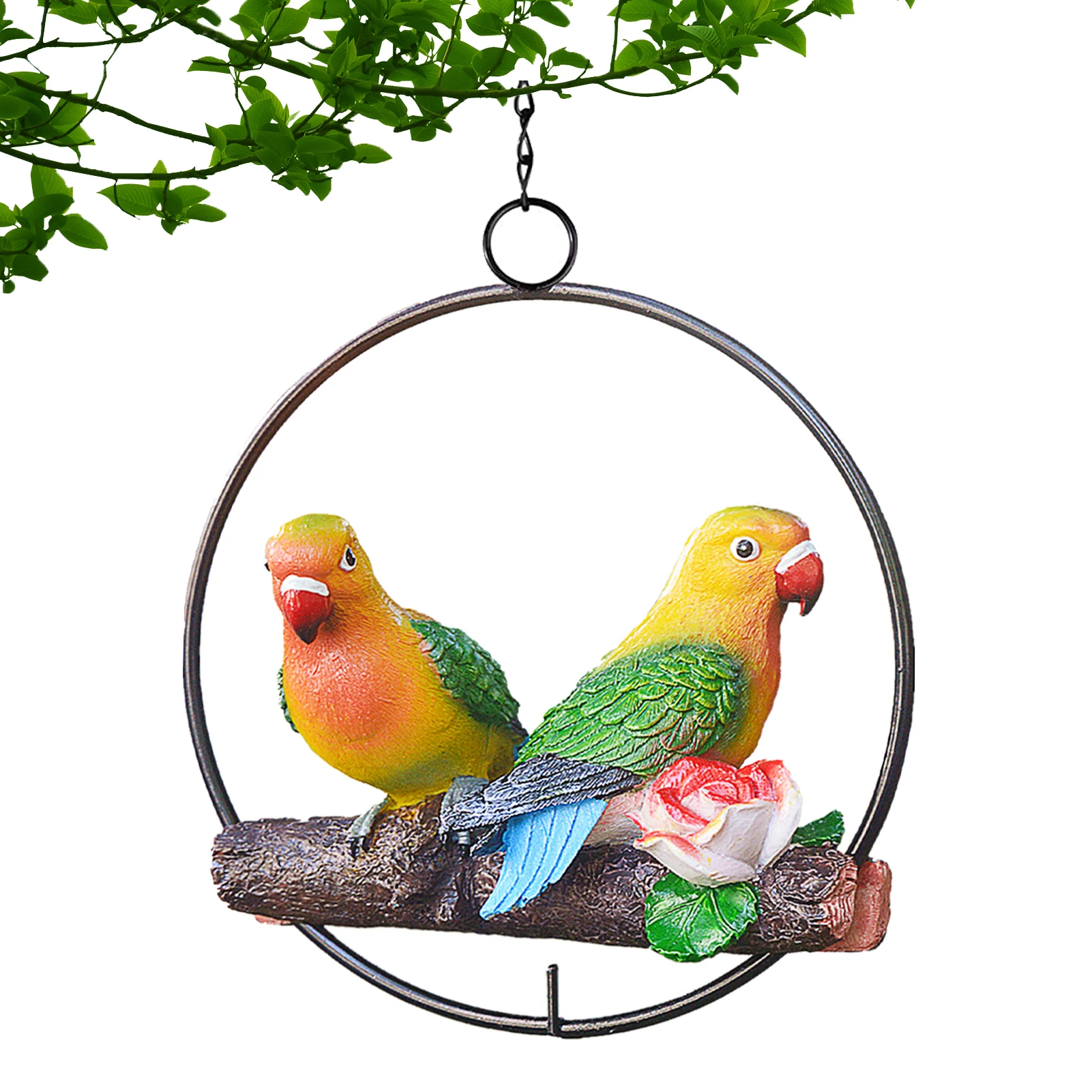 

Hanging Double Parrot Statue On Iron Ring Decorative Resin Parrot Garden Statues Yard Art Outdoor Statues For Patio Garden Tree