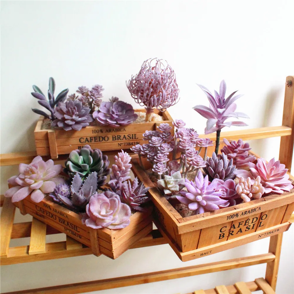 

35 Styles Purple Flocking Artificial Succulents Plants Home Garden Decoration DIY Plants Wall Flower Arrangement Fake Plants