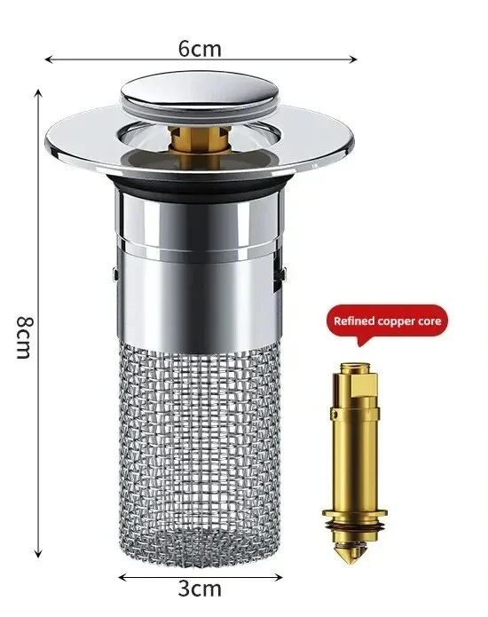 Пробка для раковины в ванной комнате, улавливатель волос, выдвижной сливной фильтр для раковины со съемным фильтром из нержавеющей стали 304, корзина для улавливания волос
