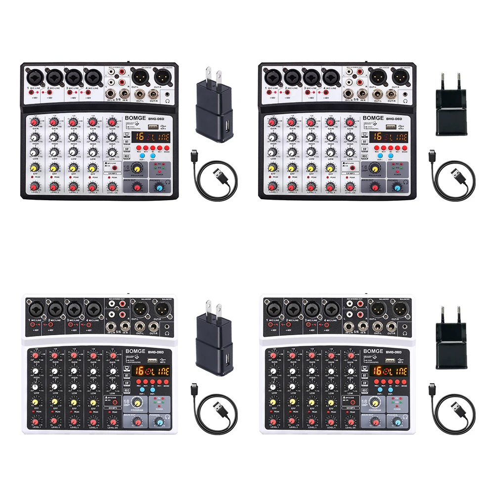 

BMG-06D 6 Channels Sound Mixing Console 16 DSP Bluetooth-compatible USB Interface Record MP3 Computer 48V Phantom Power Monitor