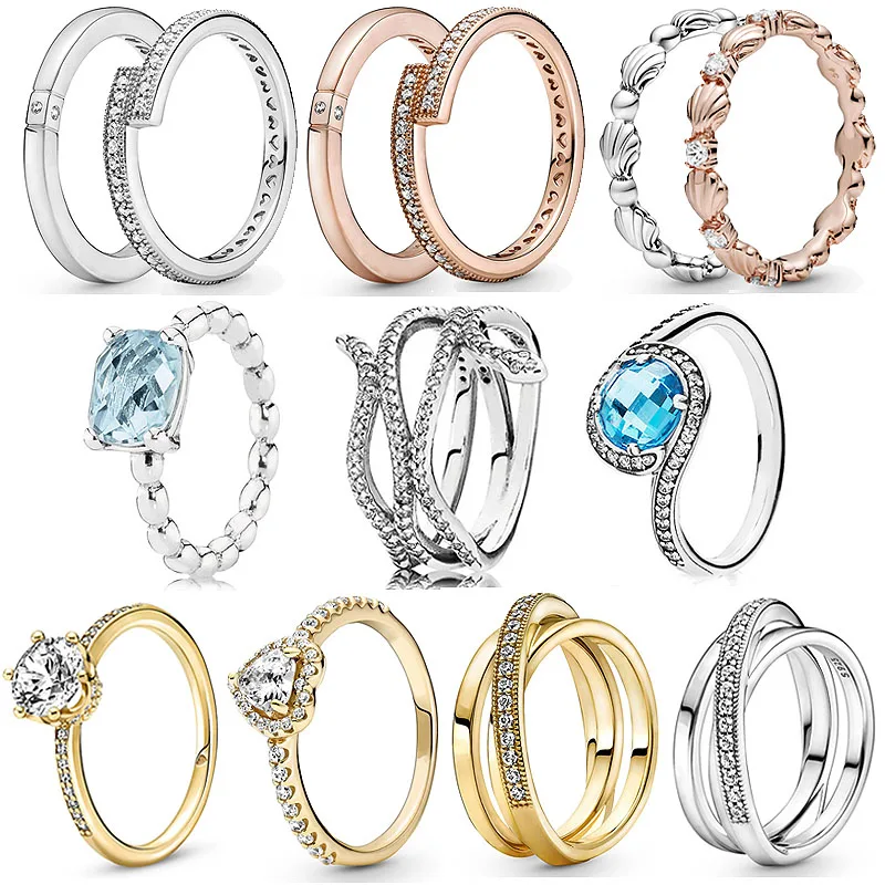 

925 Sterling Silver Popular Ring Elevated Heart Crown Solitaire Crossover Pave Triple Signature Band Ring For Women Gift Jewelry