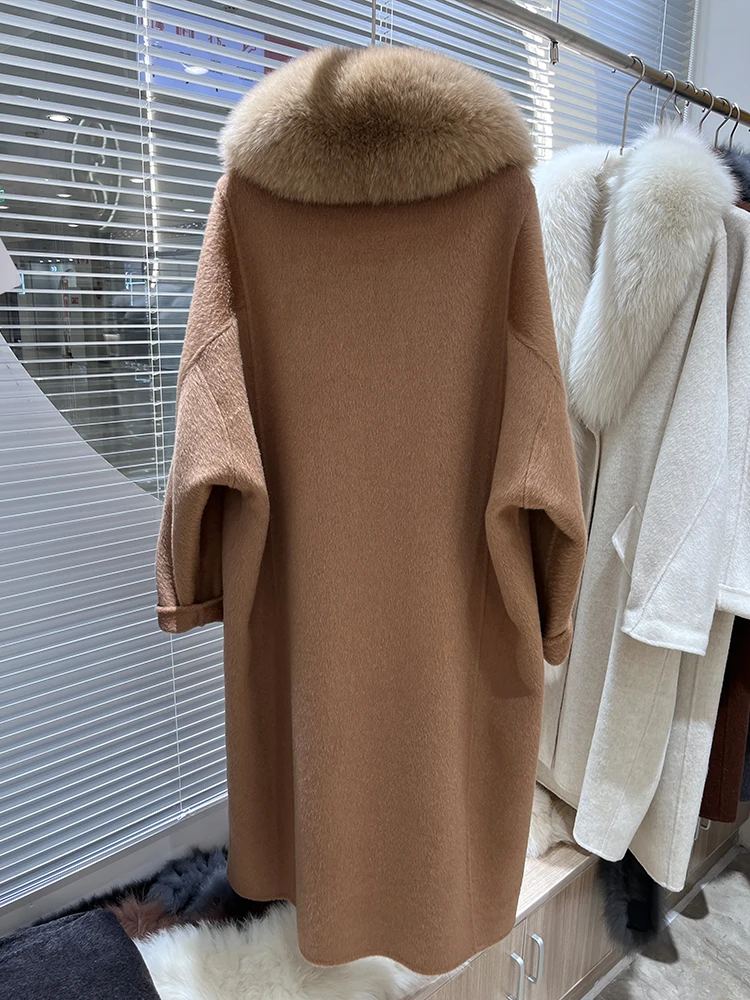 2024 новое модное длинное женское шерстяное пальто с большим воротником из