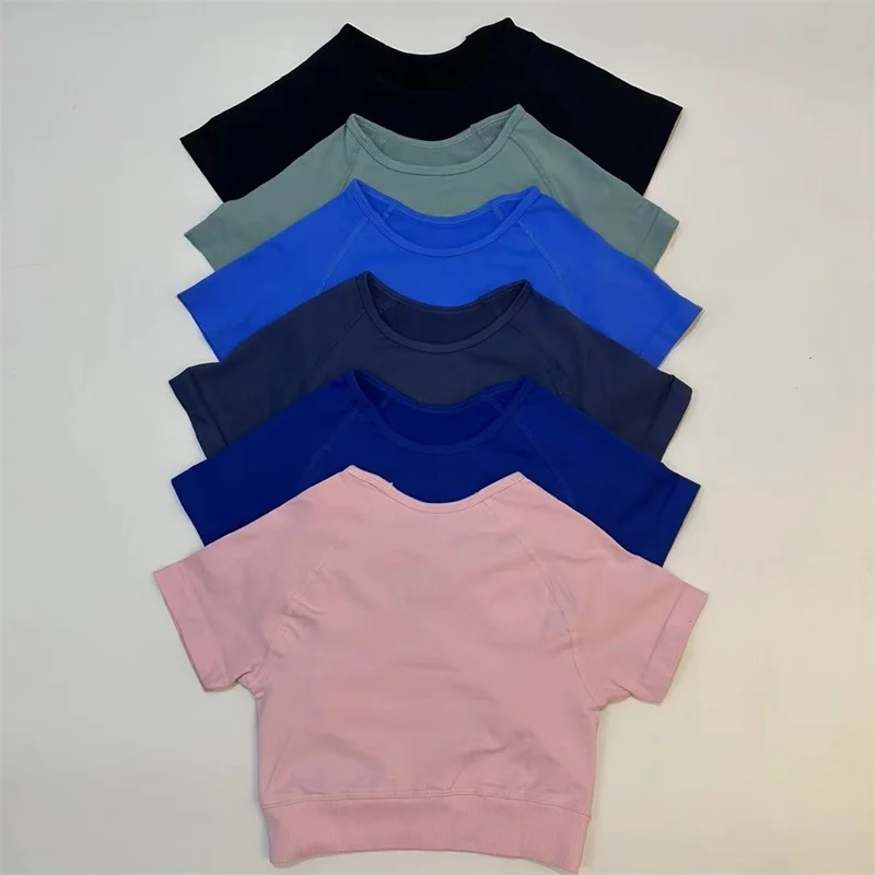 Ударная футболка спортивный укороченный топ Женская бесшовная блузка для йоги с