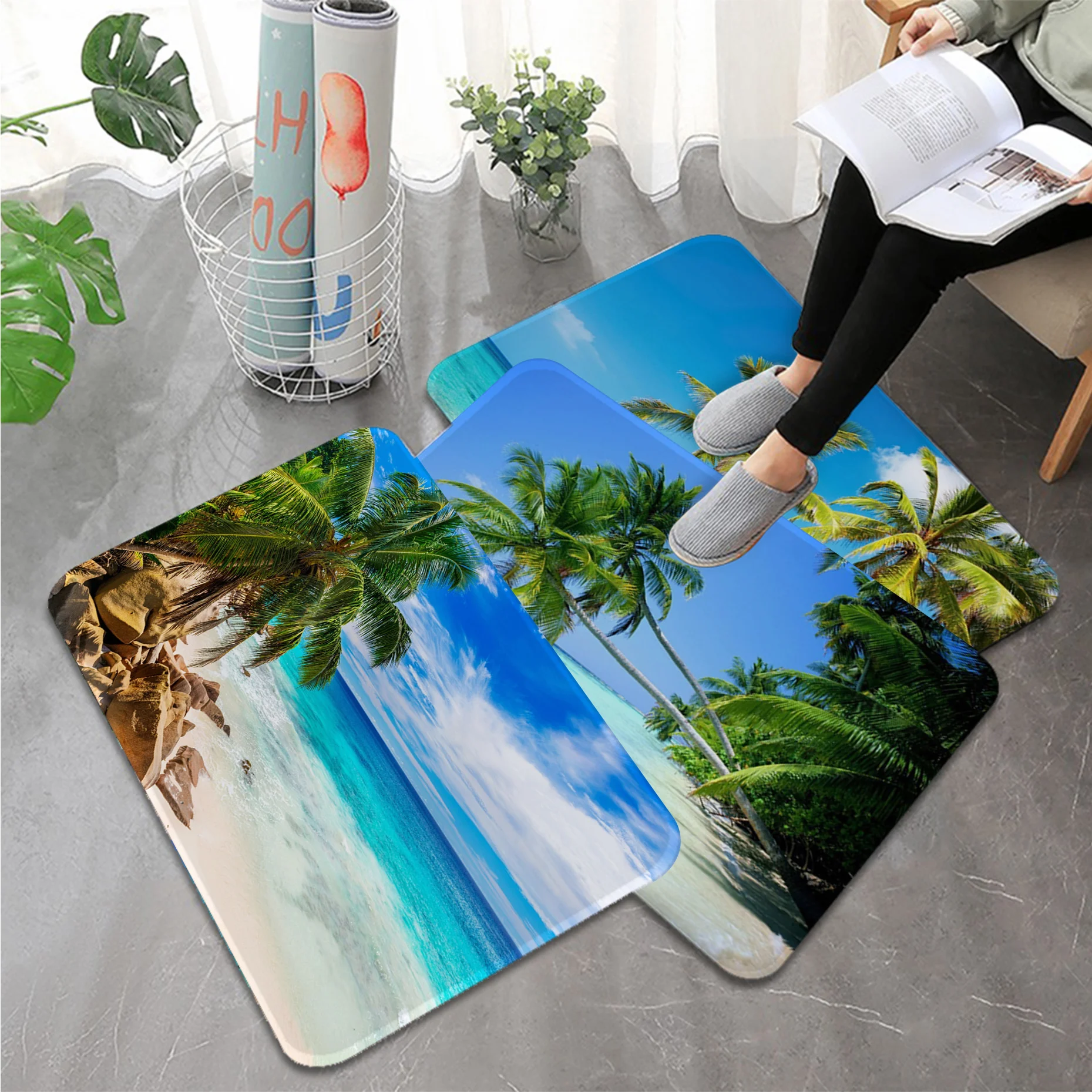 

Напольный коврик Sunny Green Tree Beach с принтом, нескользящий коврик для прачечной, декор для прачечной, для балкона, детской, гостиной, Придверный к...