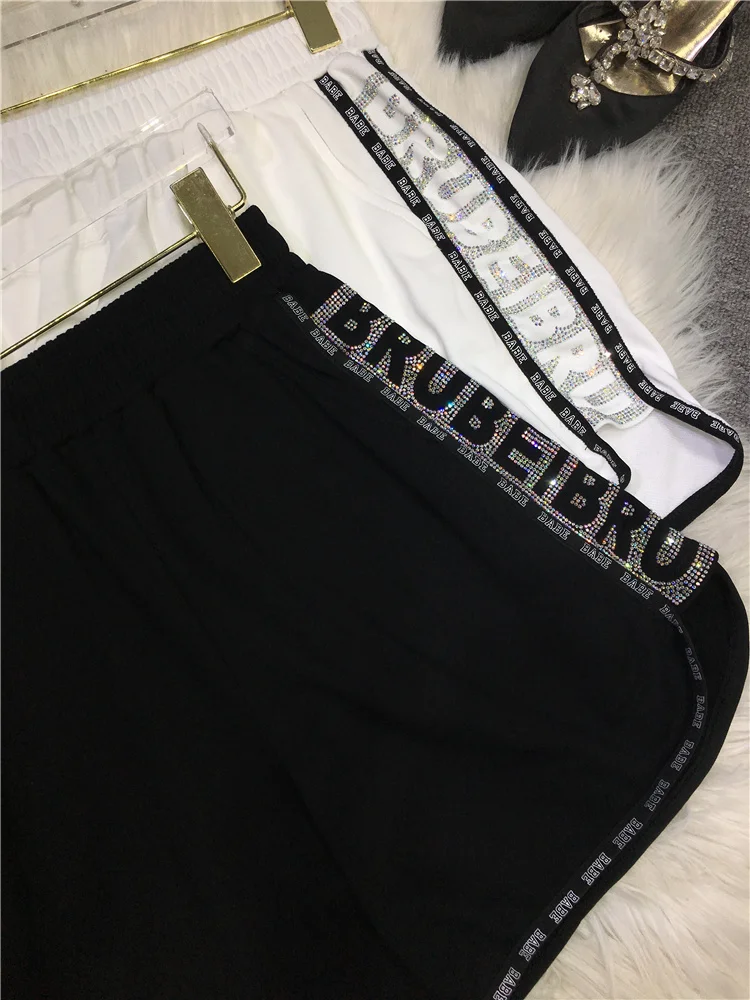High Qaulity Letters Hot Drilling Women Shorts 2023 New Summer Fashion All-match Elastic Waist Wide Leg Pants Casual Hot Shorts
