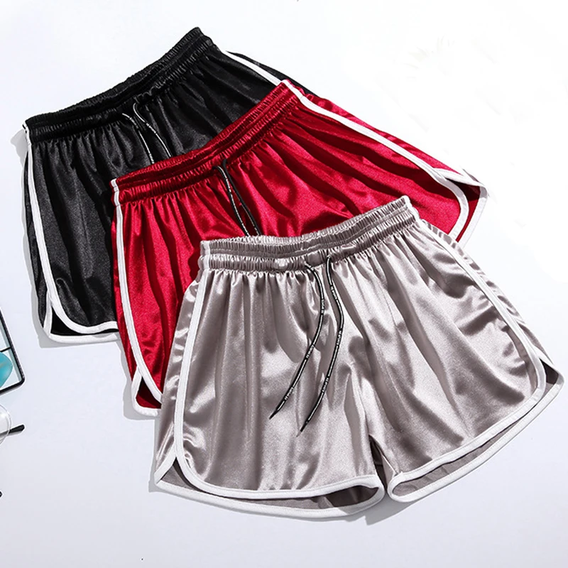 

S-XL Women Short Workout Red Black Gray Blue Silk Satin Sexy Beach Wear Casual Summer Fashion Shorts