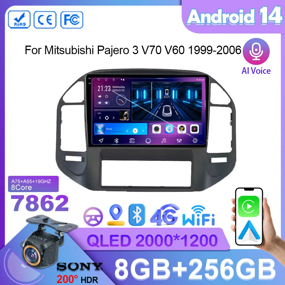 Автомобильный Android14 для Mitsubishi Pajero 3 V70 V60 1999-2006 стерео головное устройство
