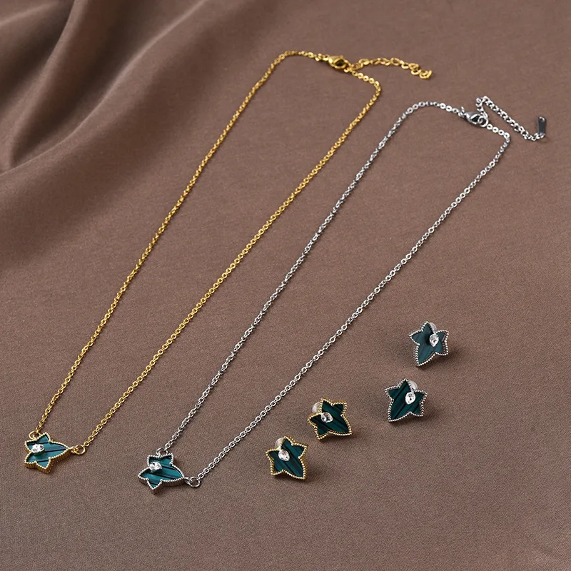 

Green Leaf With Stone Stainless Steel Pendant Necklace