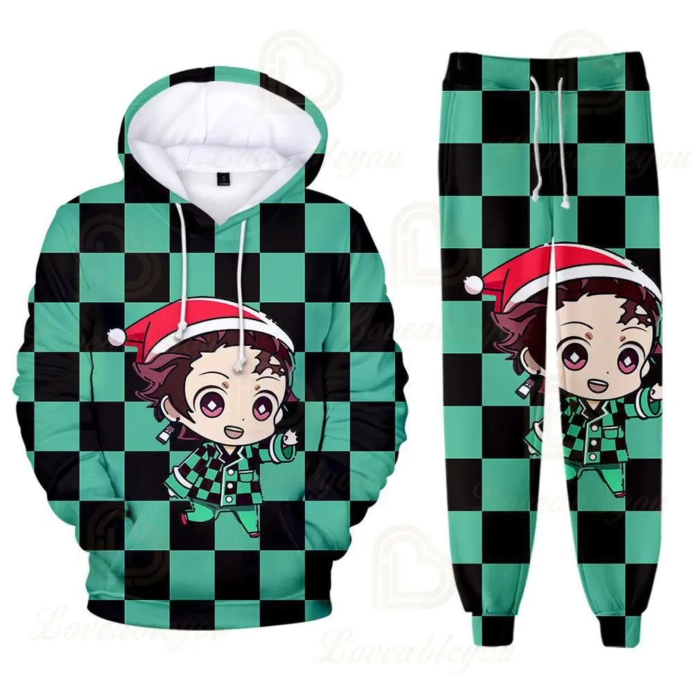 

Demon Slayer Christmas Hoodies Sets Kids Clothes Boys Girls Tops Pants Suits Kamado Tanjiro Women Sports Suits Hoodies Sweater