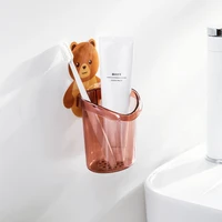 wall punch free bear toothbrush cup holder bathroom creative wall mounted cartoon mouthwash cup holder wash drain cup organizers