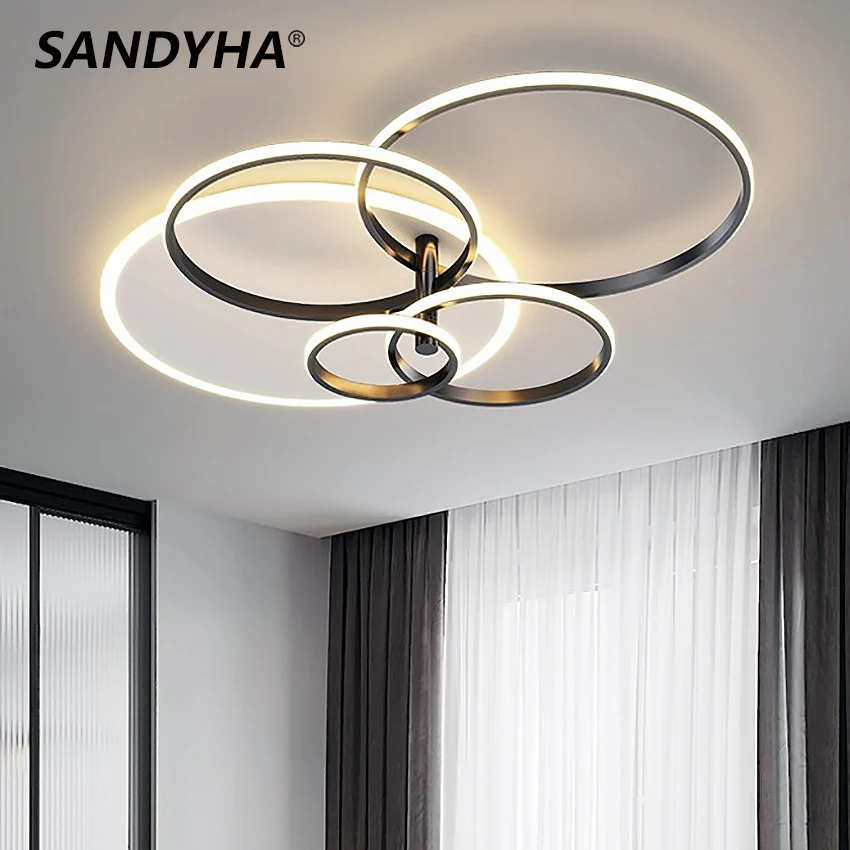 

SANDYHA Ceiling Lights Gold Black White Ring Combination Led Lamp for Living Room Bedroom Home Decor Indoor Lighting Fixtures