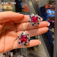 2022 trend 1212mm simulation ruby jewelry sets for women gemstone rings pendant necklace wedding party accessories female gift
