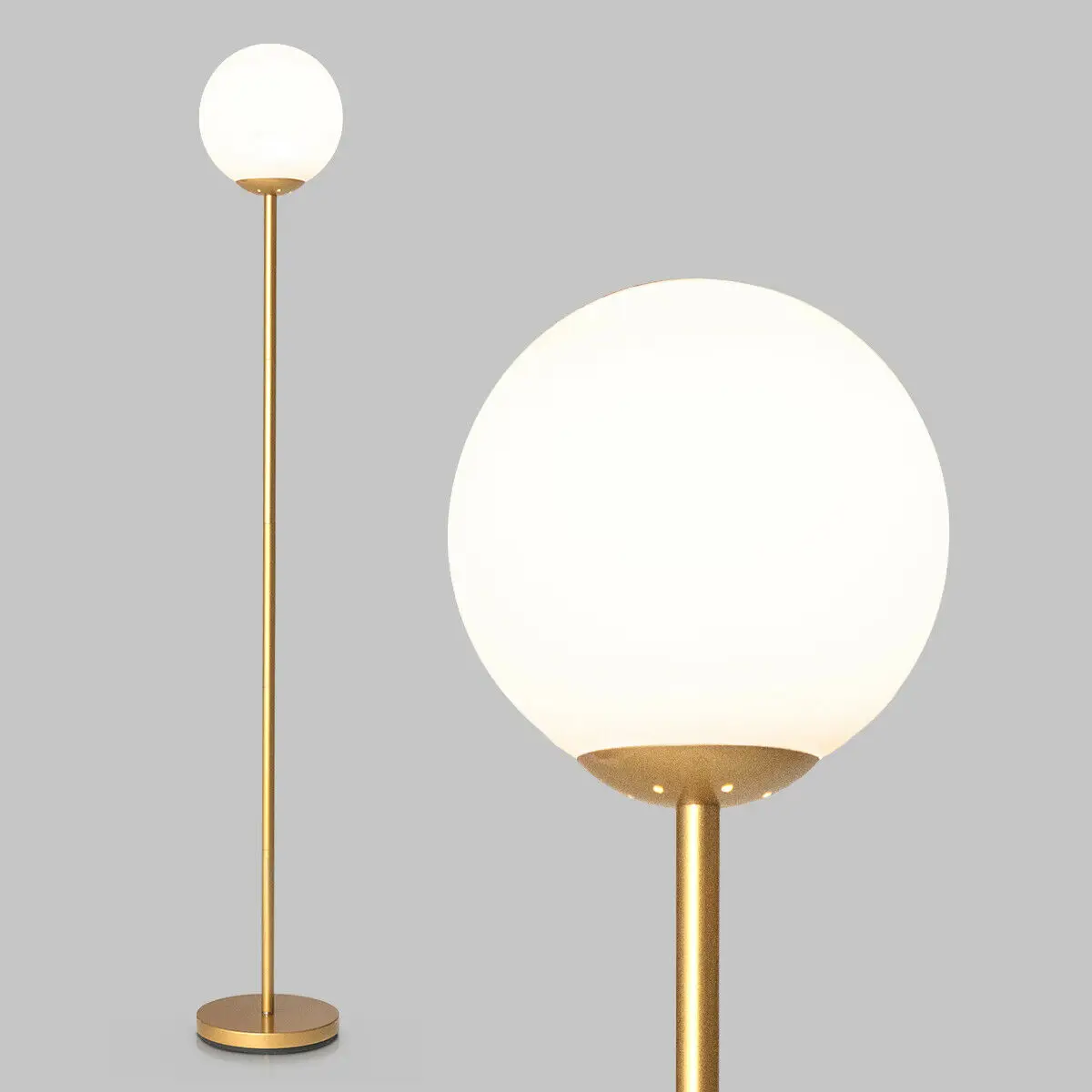 

HMTX Glass Globe LED Floor Lamp w/ Acrylic Lampshade Bedroom Office