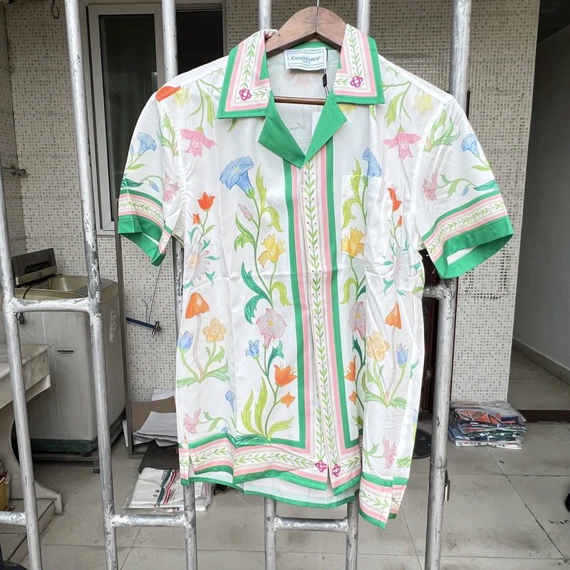 

Plant Print Casablanca Plain Shirt Couple Casual Shirts Real Picture Mens Designer Clothes One Day Ship Out Men Clothing