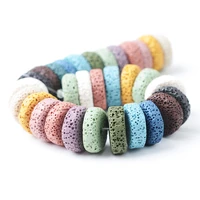 1strend delicate natural semi precious stone colorful volcanic lava flat round bead jewelry making bracelet necklace accessories