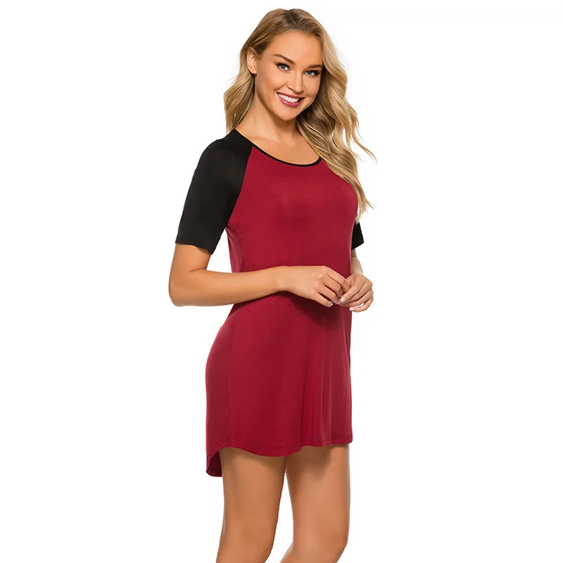 Spring and Summer New Ladies Nightdress Short-sleeved Round Neck Casual Home Wear Sexy Nightwear Sleepwear Women Sleep Tops