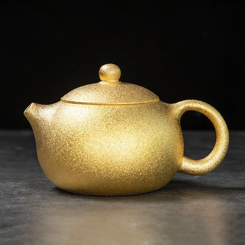 

24k Gold Plating Beautiful Teapot Handmade Kung Fu Tea Table Ceramic Yixing Teapot Puer Tea Infuser Teapots To Boil Water Gift