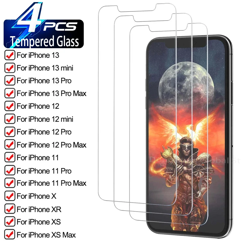 

4Pcs Tempered Glass For iPhone 11 12 13 Pro Max Screen Protector For iPhone X XR XS Max 7 8 6 5 4 Plus SE 2020 Tempered Glass