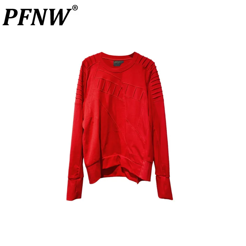 

PFNW Spring Summer Men's Asymmetric Pleated Silhouette Loose Sleeve Cotton T-shirt Trendy Loose Soild Color Fashion Tops 12Z1194