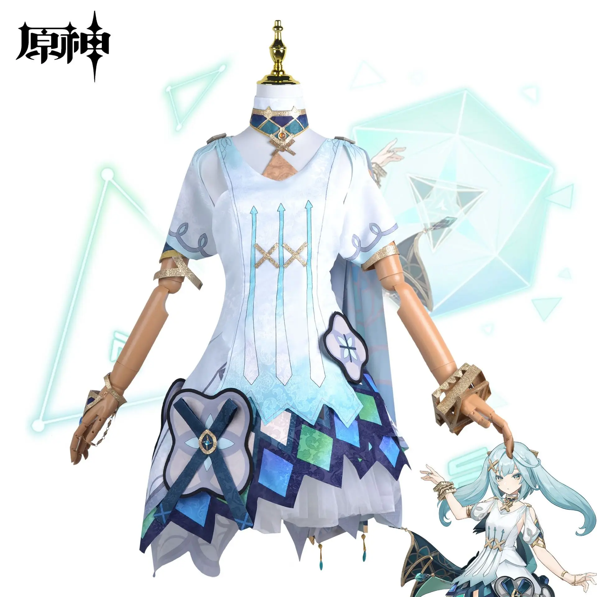 

Игровой костюм Genshin ударопрочный парик синий женский с двойным хвостом термостойкий костюм из синтетических волос полный комплект косплей фарузан