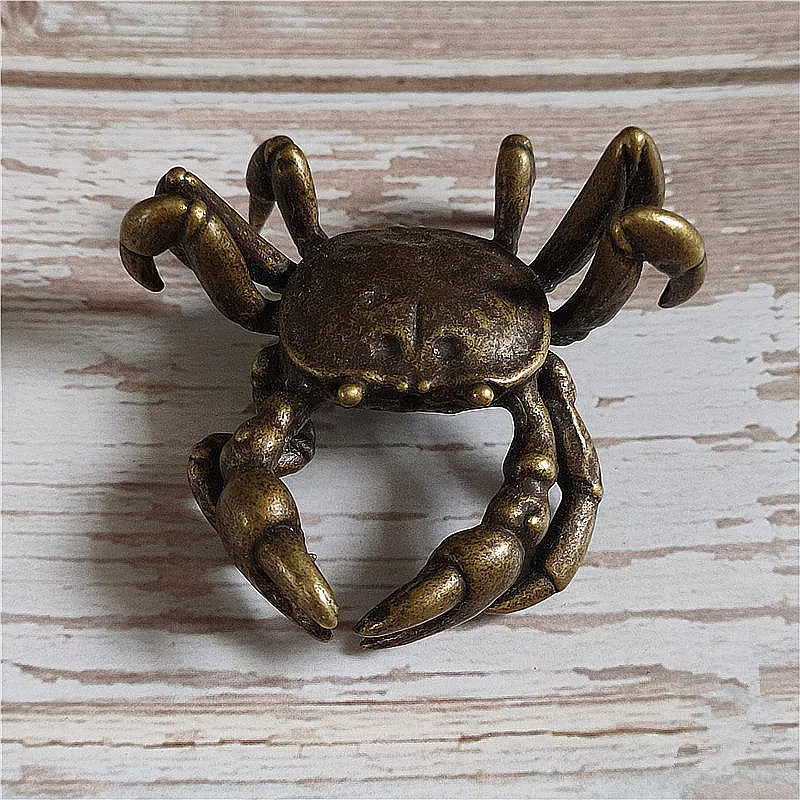 

5.8*5.6*2.6cm Yellow Copper Auspicious Crab Retro Chinese Fengshui Collective Wealth Decorate Home Putting Ornaments