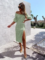 summer new 2022 womens sexy printed bandeau slit shirt dress printed strap shirt beach party dress suitable for 7a014