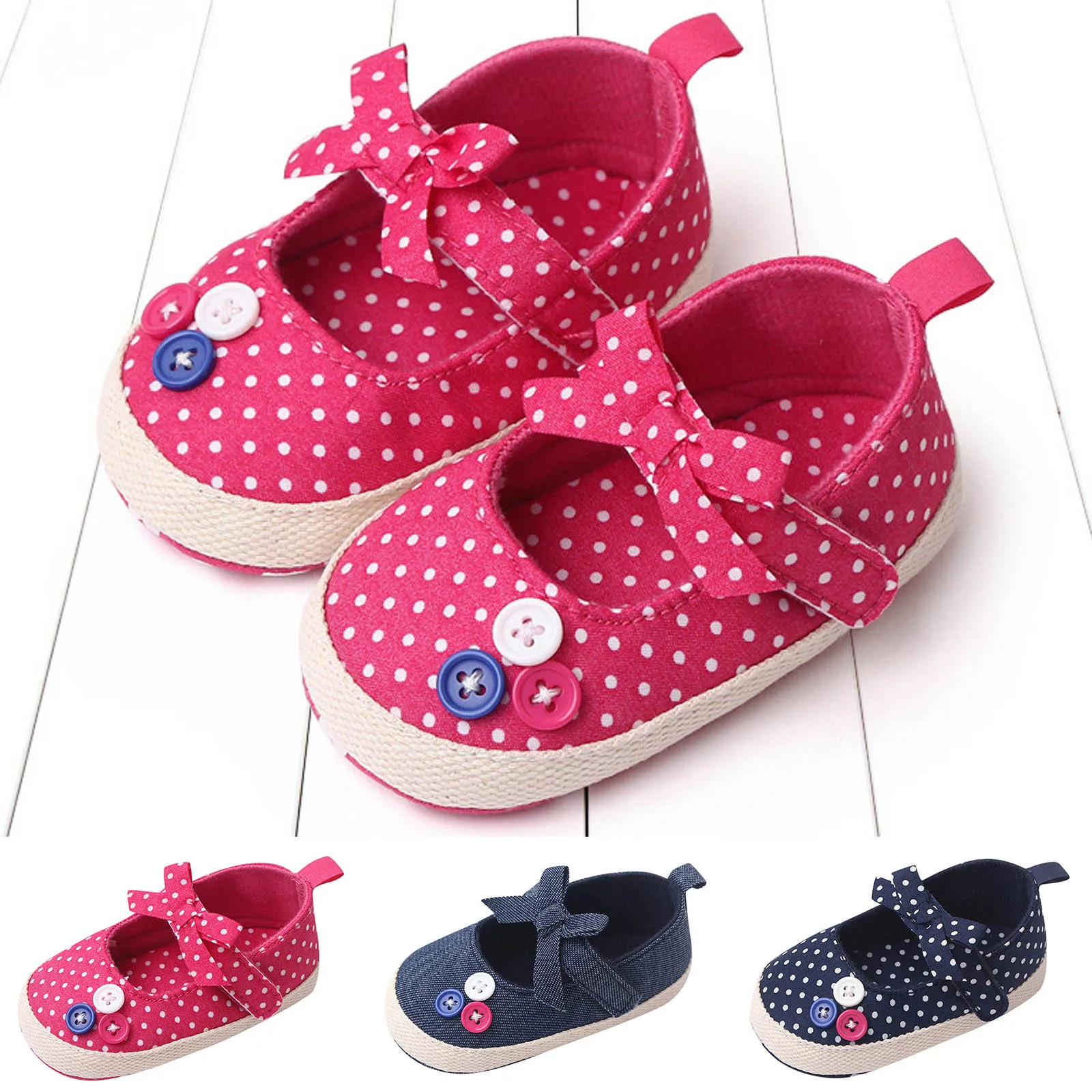 

Summer Children Infant Toddler Shoes Girls Flat Bottom Casual Shoes Round Toe Hook Loop Bow Dot Button Republican Shoes