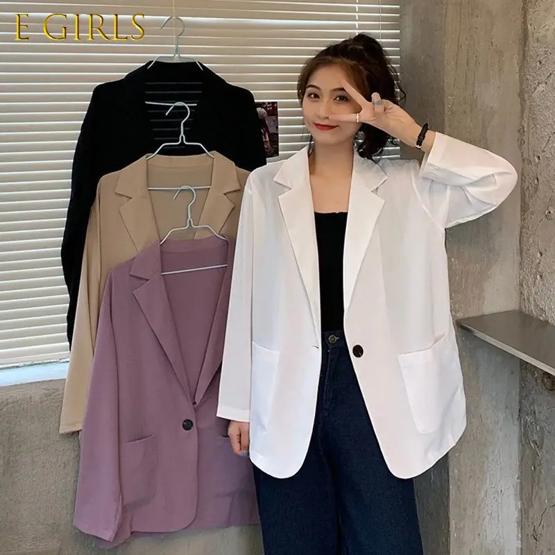

E GIRLS Blazers Women Loose Solid All-match Fashion Korean Simple Thin Sun-proof Casual Daily Summer Tunic Outwear Quality