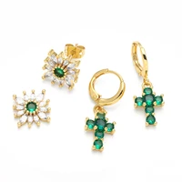 retro european and american style emerald zircon flower earrings for women classic fashion cross pendant jewelry earrings