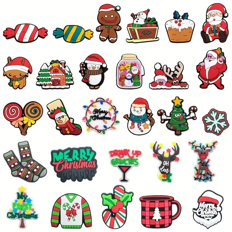 New Christmas Shoe Charms Soft PVC Xmas Themed Garden Decorations Santa Claus &amp Reindeer Clog Accessories