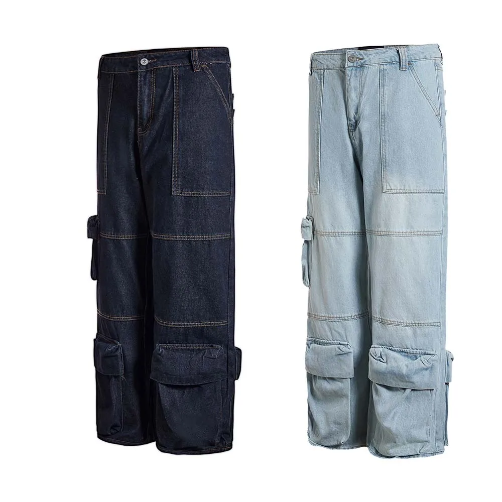 Белые мужские джинсы с несколькими карманами Y2k