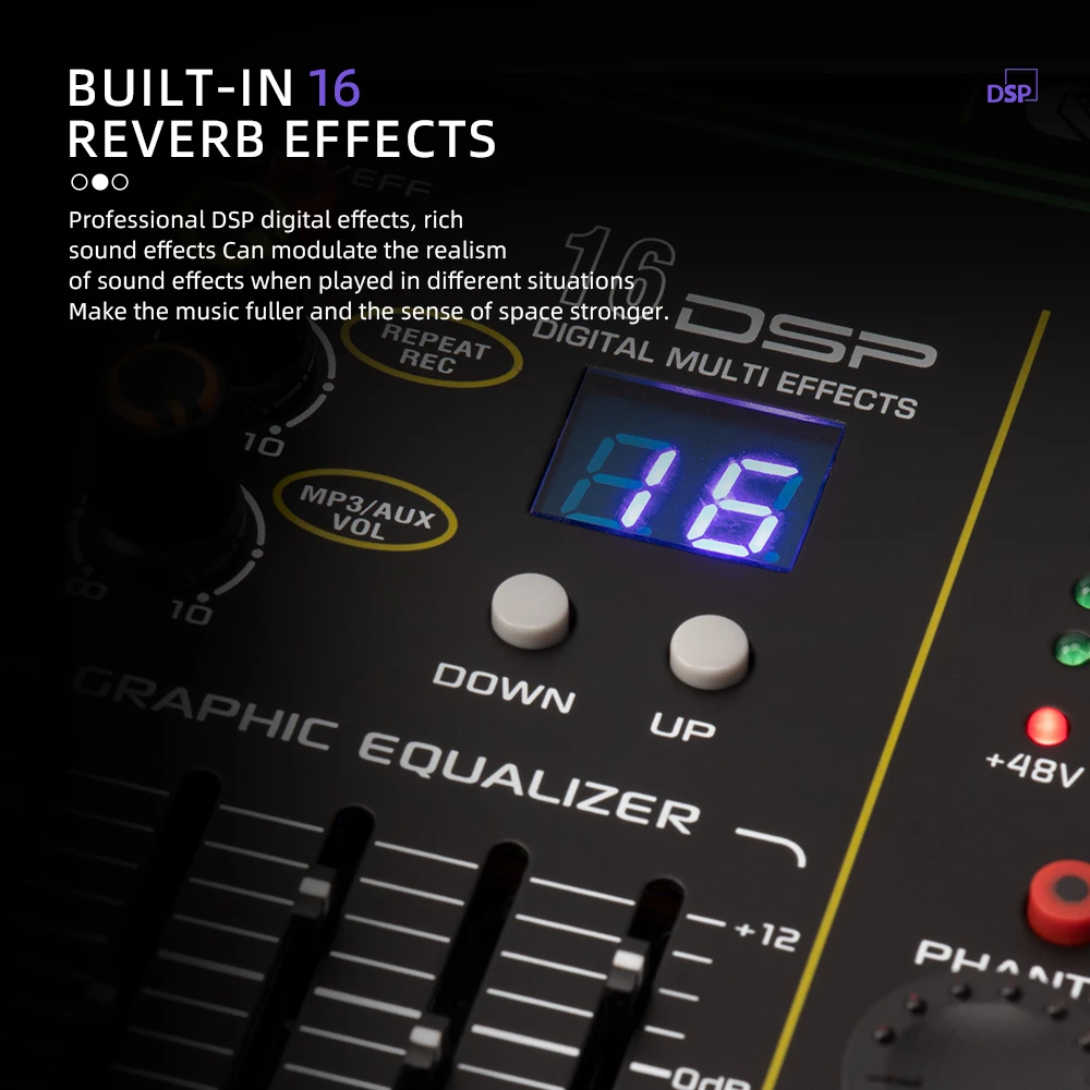 8-канальный миксер профессиональный аудиомикшер с эффектом реверберации 16 DSP