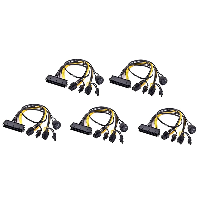 

5 Pcs ATX Power 24Pin to Dual 6+2 Pin 8 Pin with on Off Switch Cable PCIe 6Pin 8Pin Male to 24 Pin Female Power Cable