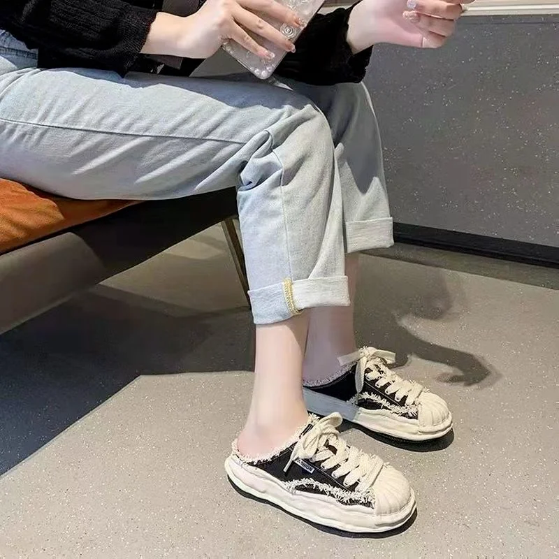 

Summer New Women's Sports Shoes Platform Casual Flat Shoes Slippers Students' Little White Shoes Canvas Woman Sneakers