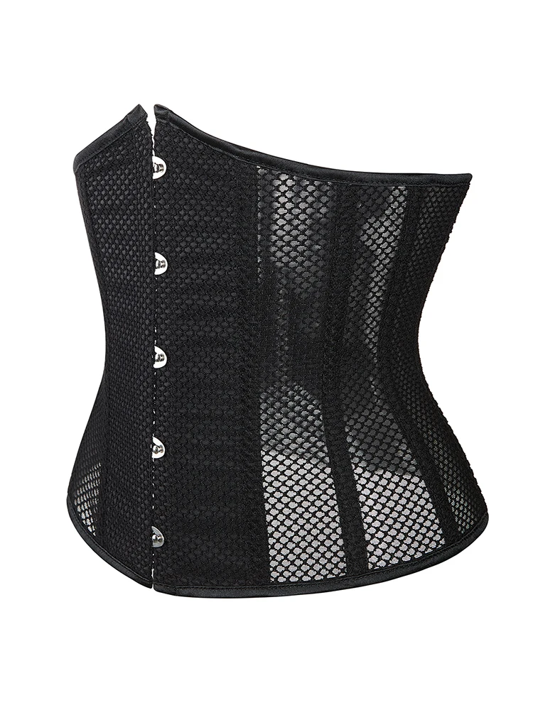 Gothic Mesh Breathable Corset Women Sexy Bustier Waist Cincher Slimming Body Shaper Plus Size Underbust Corselet Black Clubwear