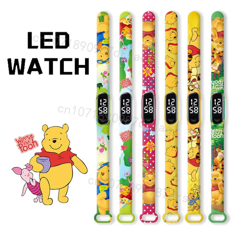 

Disney Pooh Bear Cartoon Watches Children's Kawaii LED Anime Figures Touch Waterproof Electronic Watch Birthday Gifts for Kids