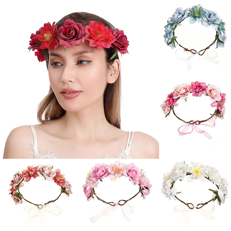 

Women Wedding Floral Headband Charm Flower Tiara Party Brid Garland Princess Wreath Girls Crown Headdress Hair Accessories Gifts