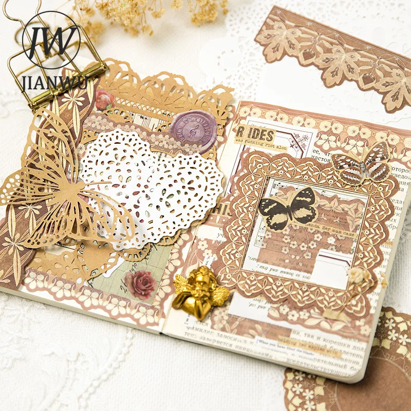

JIANWU 40 Sheets Vintage Openwork Lace Memo Pad DIY Journal Decoration Lace Material Paper Scrapbooking Stationery Notes Paper