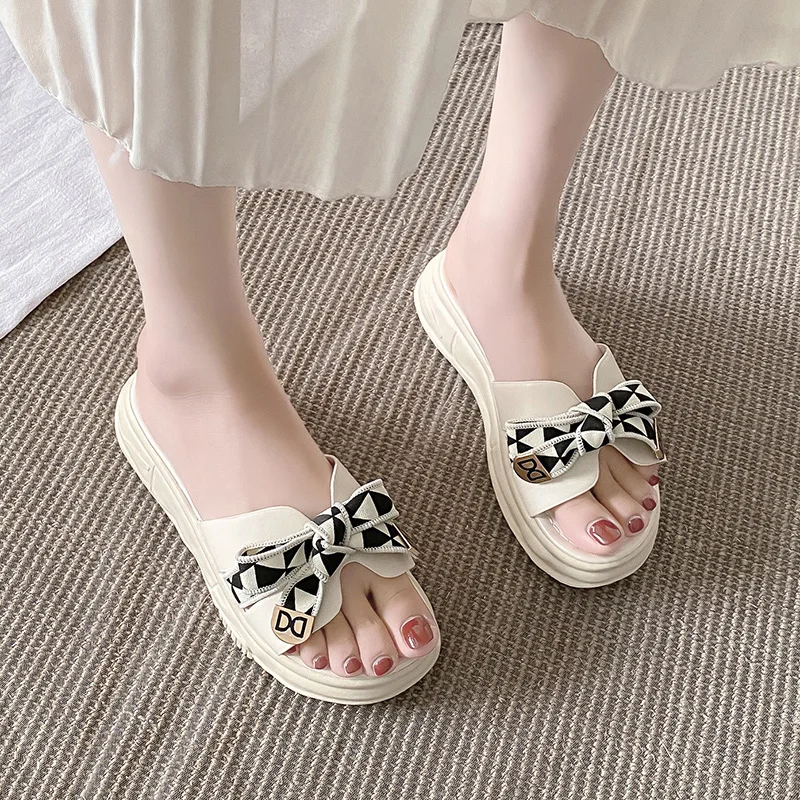 2022new fashion women's platform sandals summer beach shoes bow color matching comfortable soft women slippers designer Outside