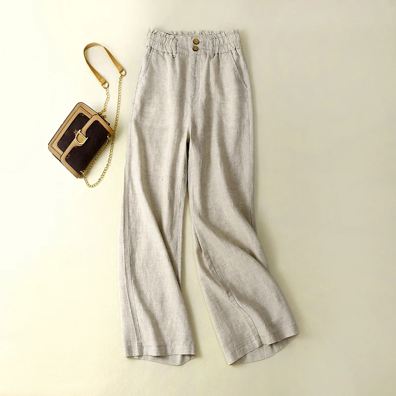 

Cotton Linen Pants 2022 Summer New Casual Loose Cotton Linen Wide Leg Pants Women's High Waist Straight Pants